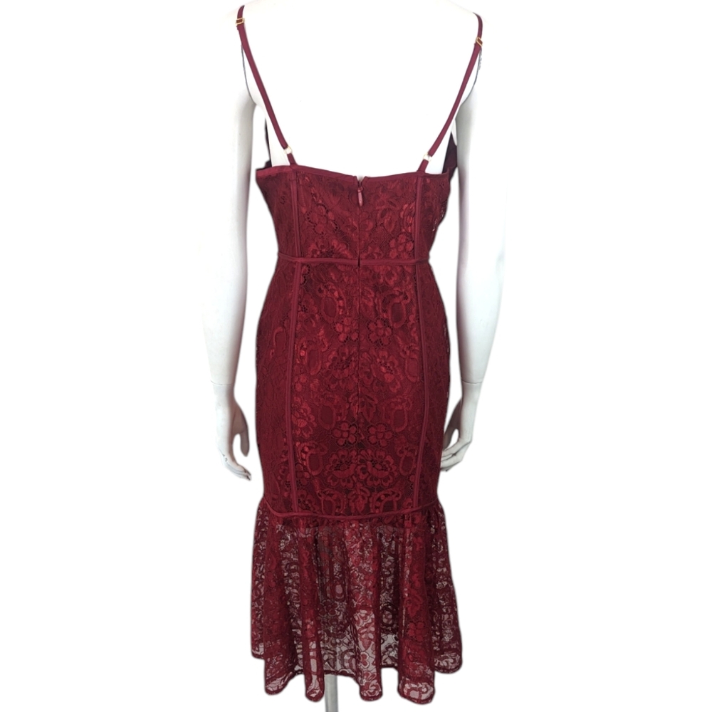 Lulus Lace Spaghetti Strace Dress NEW Womens Medium Red Lace Midi Sheath - Picture 6 of 13